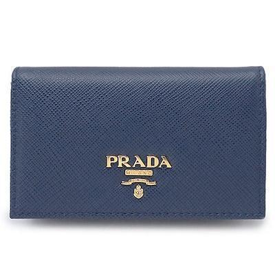 Prada Womens Blue Saffiano Leather Credit Card Holder