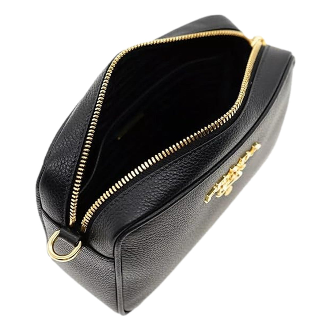 Prada Milano Vitello Phenix Nero Leather Crossbody Bag Web Stripe Strap