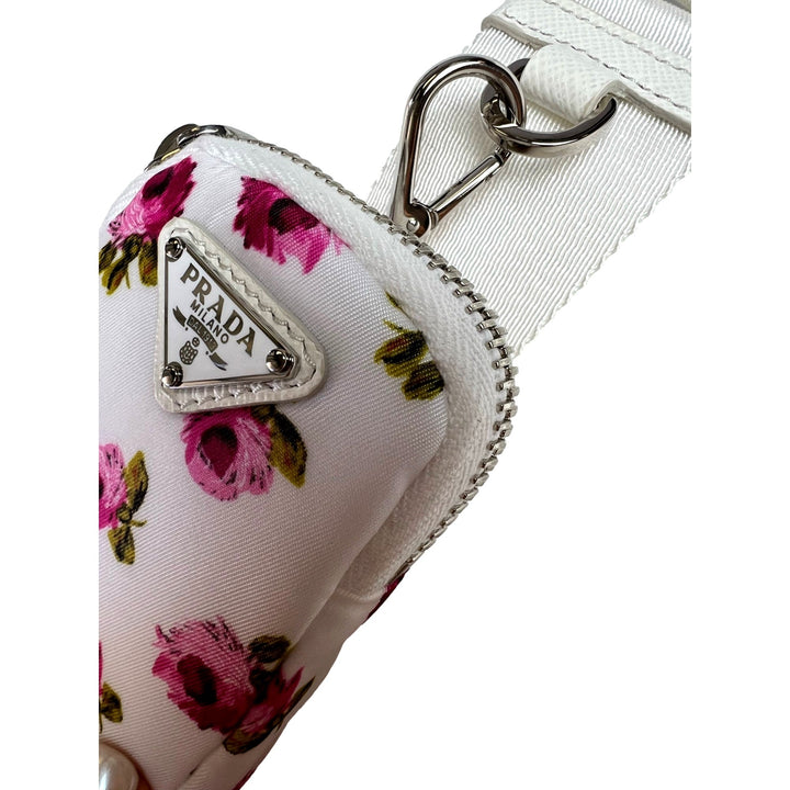 Prada Re-Edition Hobo Bag Tessuto Nylon Womens Mini Pink and White Floral