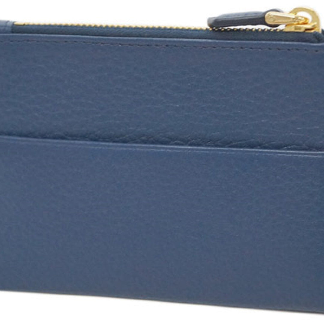 Prada Bluette Saffiano Leather Credit Card Holder with Zipper Gold Prada Logo