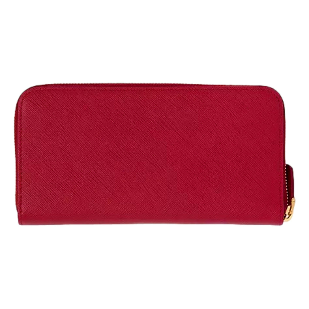 Prada Saffiano Leather Metal Womens Continental Wallet Fuoco Red