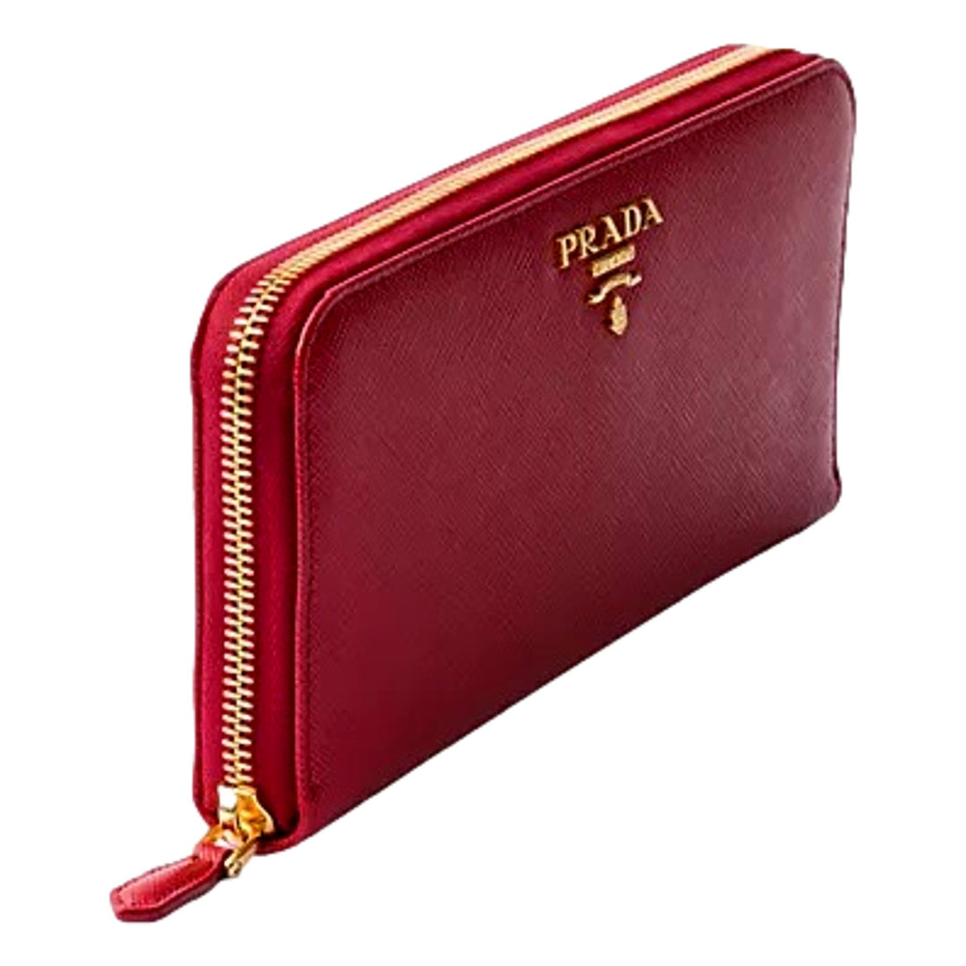 Prada Saffiano Leather Metal Womens Continental Wallet Fuoco Red