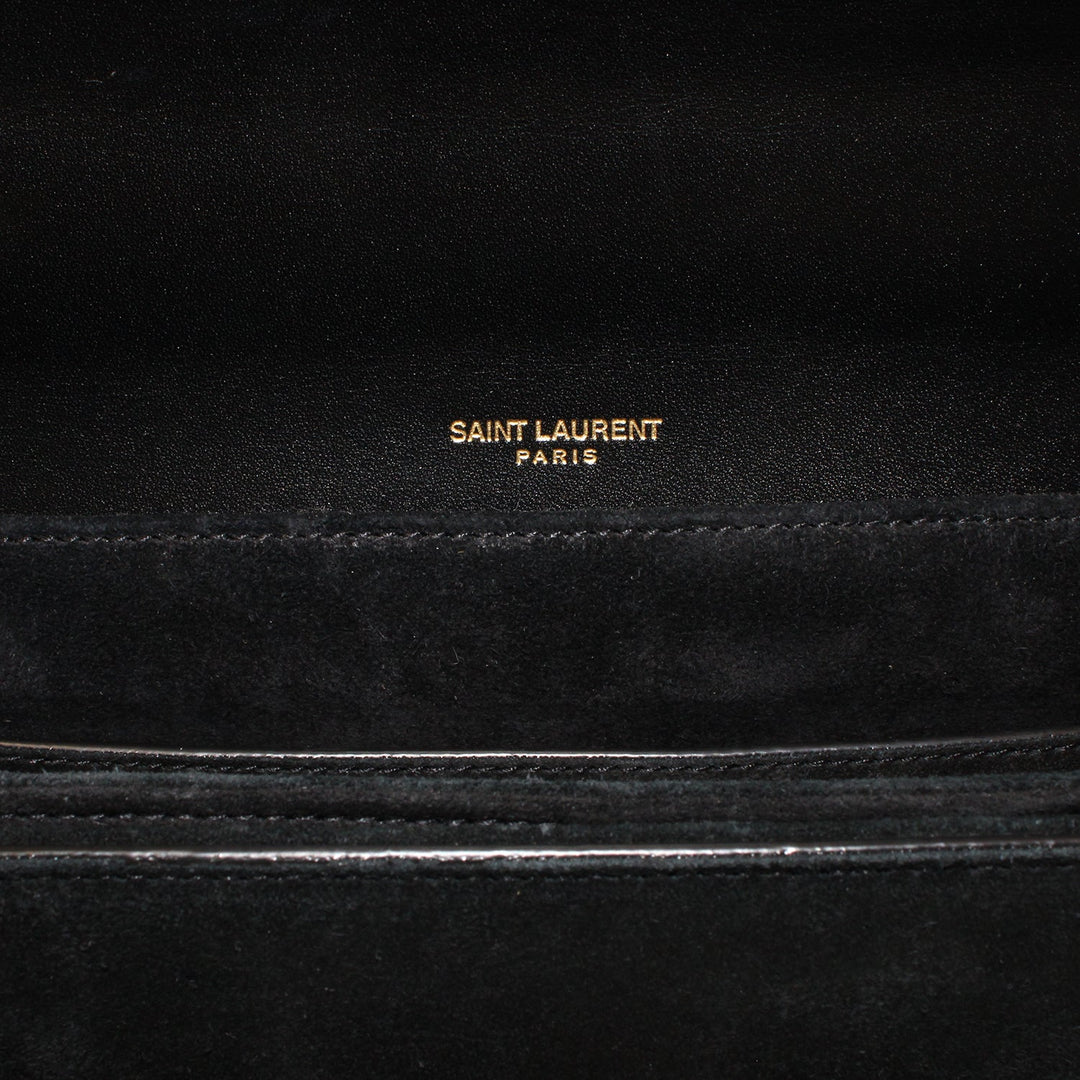 Saint Laurent Bellechasse Black Leather Leopard Print Crossbody