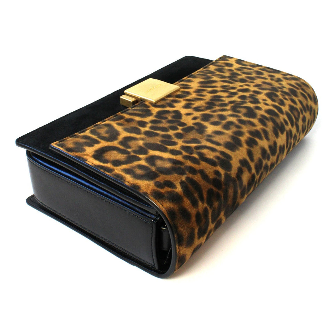 Saint Laurent Bellechasse Black Leather Leopard Print Crossbody