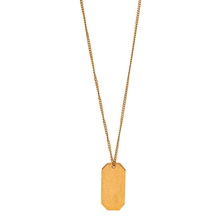 Saint Laurent Military Tag Pendant Necklace Brass Gold