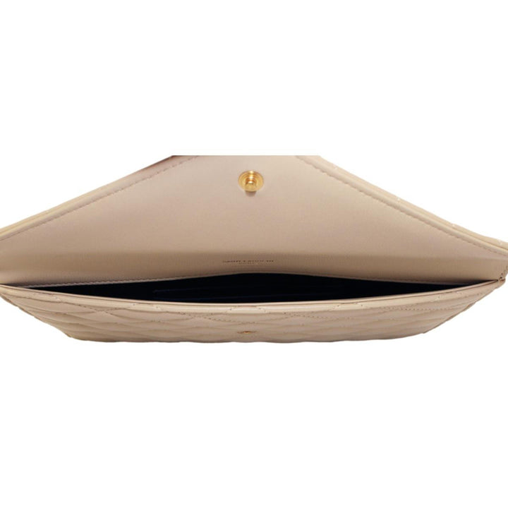 Saint Laurent Sade Logo Beige Leather Quilted Pouch Clutch Bag