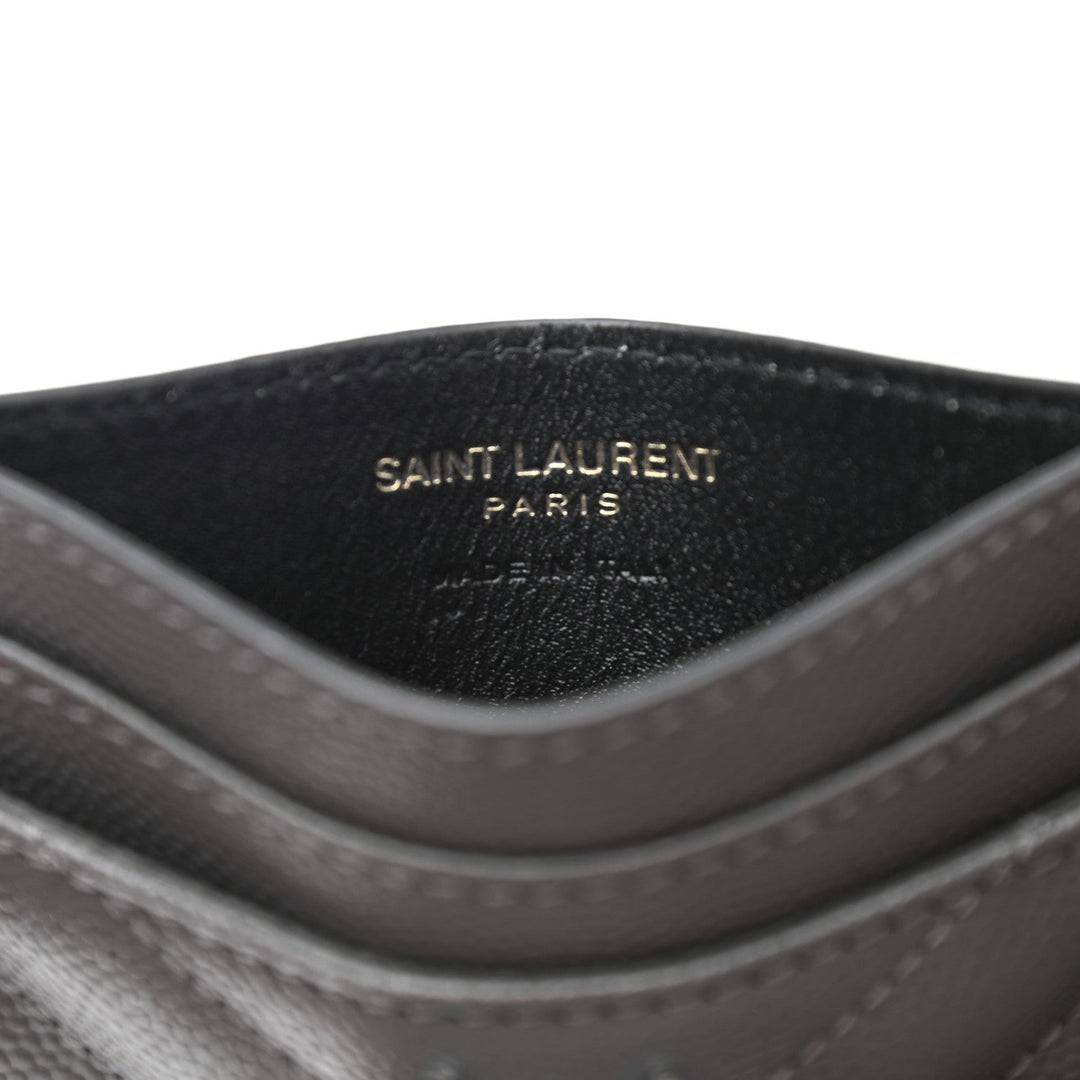 Saint Laurent Storm Grey Grain De Poudre Monogram Card Holder 423294