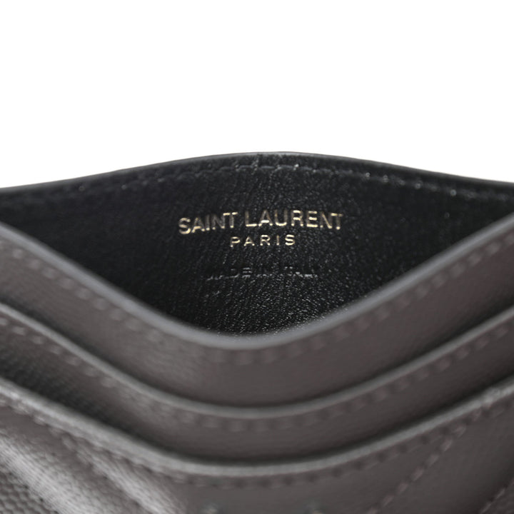 Saint Laurent Storm Grey Grain De Poudre Monogram Card Holder 423294