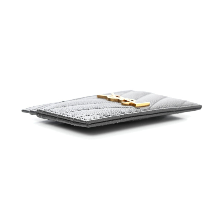 Saint Laurent Storm Grey Grain De Poudre Monogram Card Holder 423294