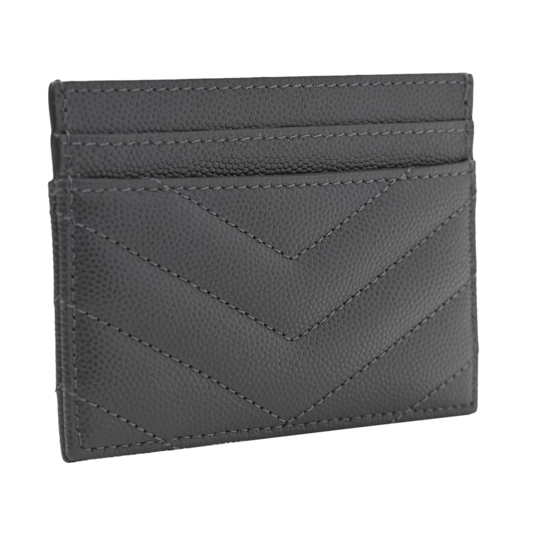 Saint Laurent Storm Grey Grain De Poudre Monogram Card Holder 423294