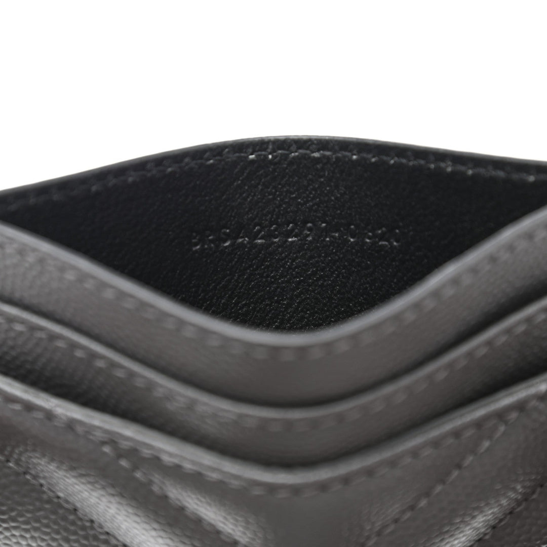 Saint Laurent Storm Grey Grain De Poudre Monogram Card Holder 423294