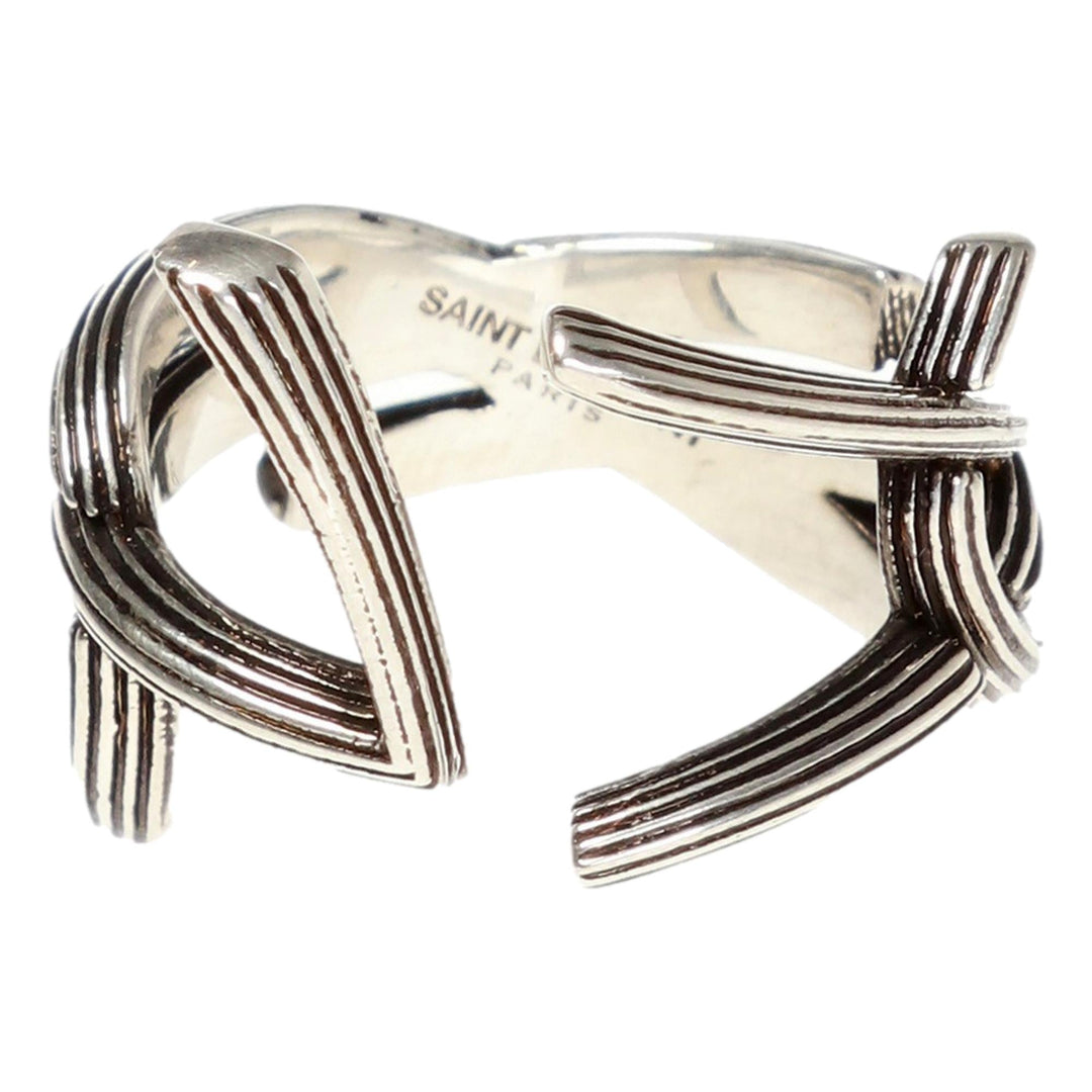 Saint Laurent YSL Monogram Silver Brass Ring Size 6
