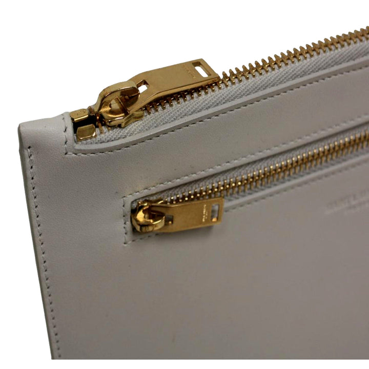 Saint Laurent Off White Leather Document Holder Clutch Wallet