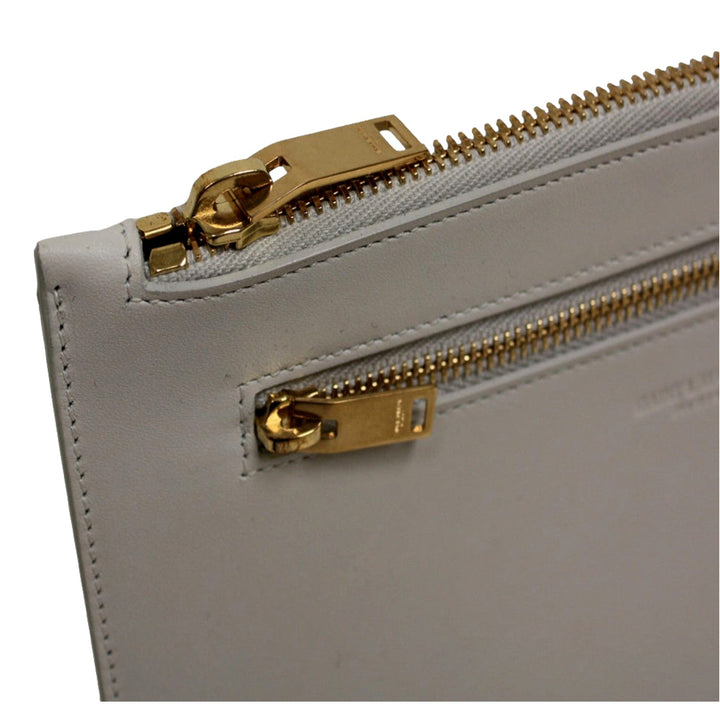 Saint Laurent Off White Leather Document Holder Clutch Wallet