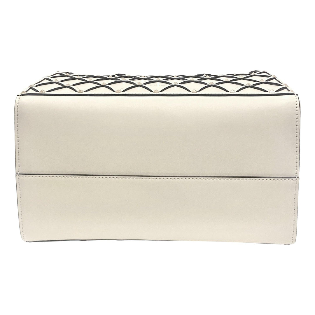 Valentino Garavani Beehive Lattice Ivory Studded Leather Crossbody Tote
