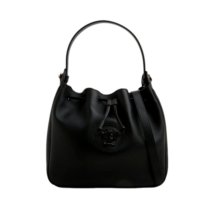 Versace La Medusa Leather Bucket Bag Black
