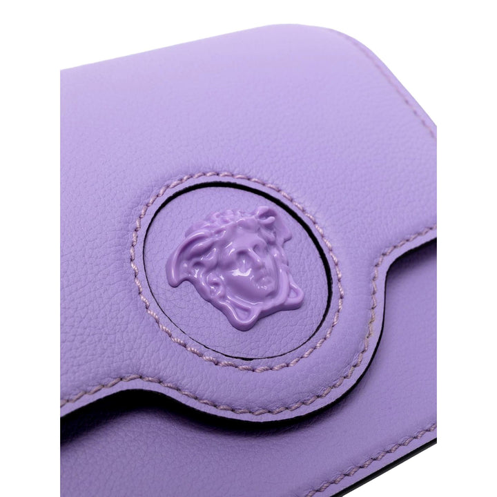 Versace La Medusa Lilac Pebbled Leather Crossbody Bag