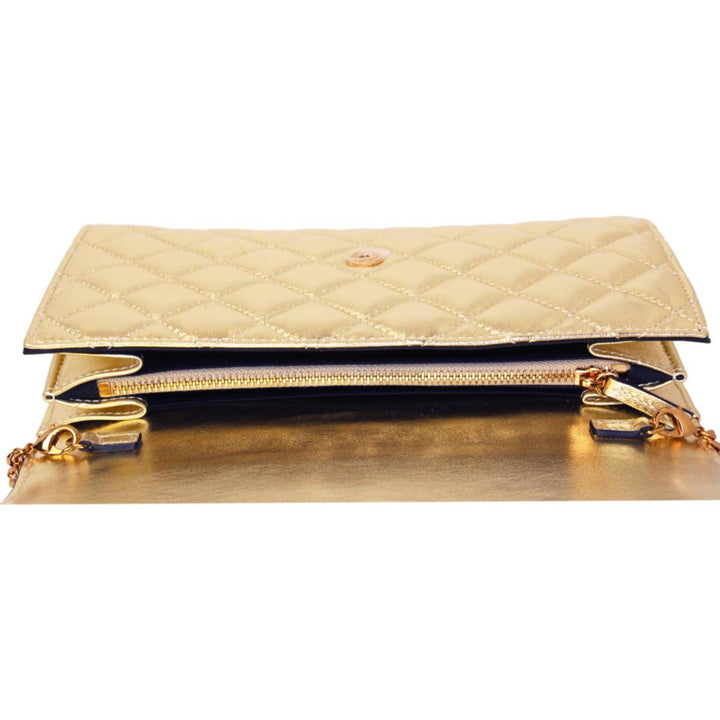 Versace Metallic Gold Leather Medusa Chain Wallet Bag